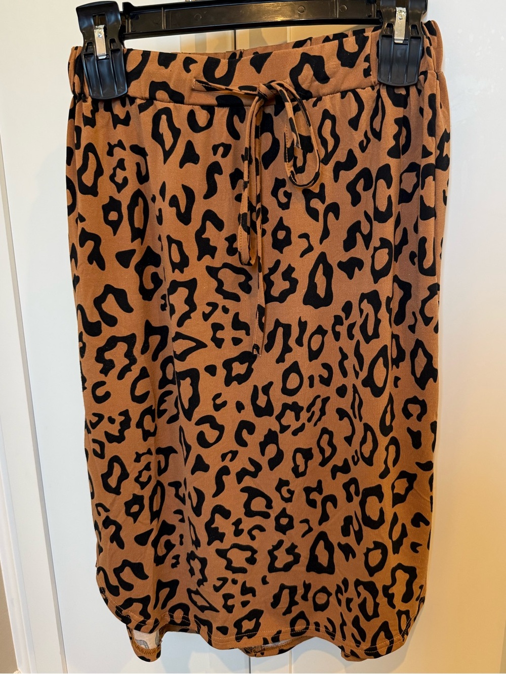 Leopard Print Drawstring Midi Skirt - Tan & Black